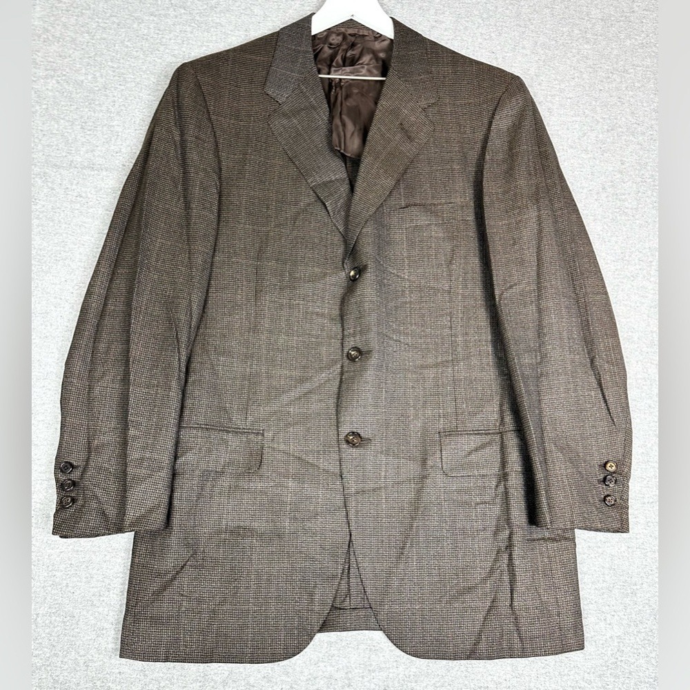 Oxxford Clothes Blazer Mens 42L‎ Brown Wool 3 Button Handmade USA Houndstooth